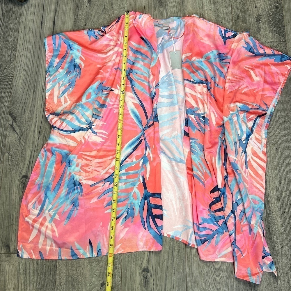 Nordstrom NWT Print Ruana Kimono Duster Swim Cover Up One Size Coral Summer - Picture 4 of 11